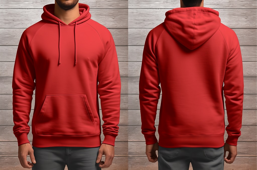 red hoodie sweater photo with front and back view isolated on wo