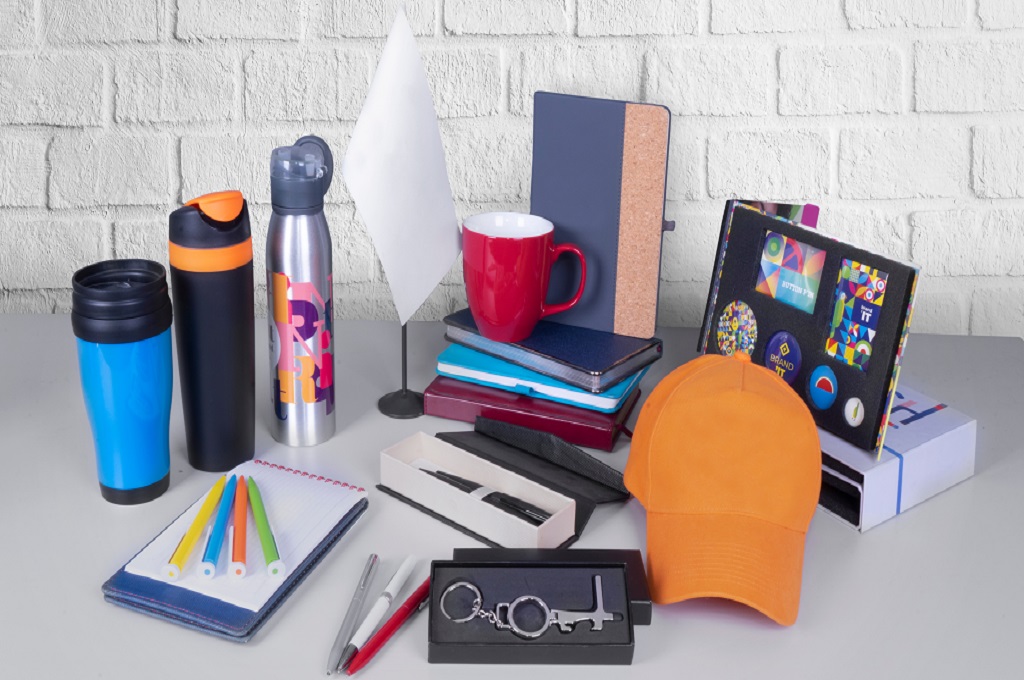 Composition of different promo products – Thermo mug, mug, gifts